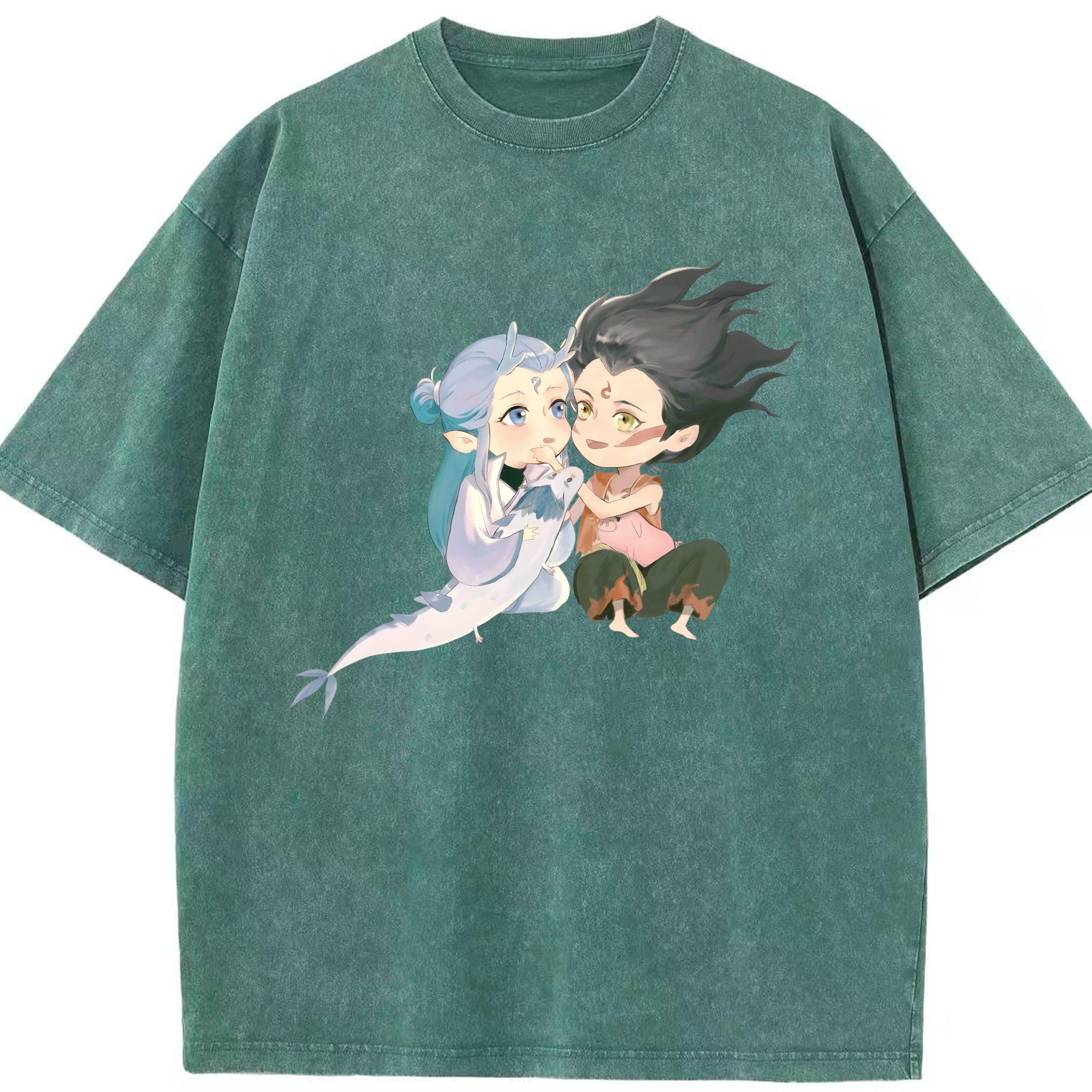 （画像用） Ne Zha 2 ナタ 魔童の大暴れ 綿100% ヴィンテージ風 半袖Tシャツ（フロントプリント）